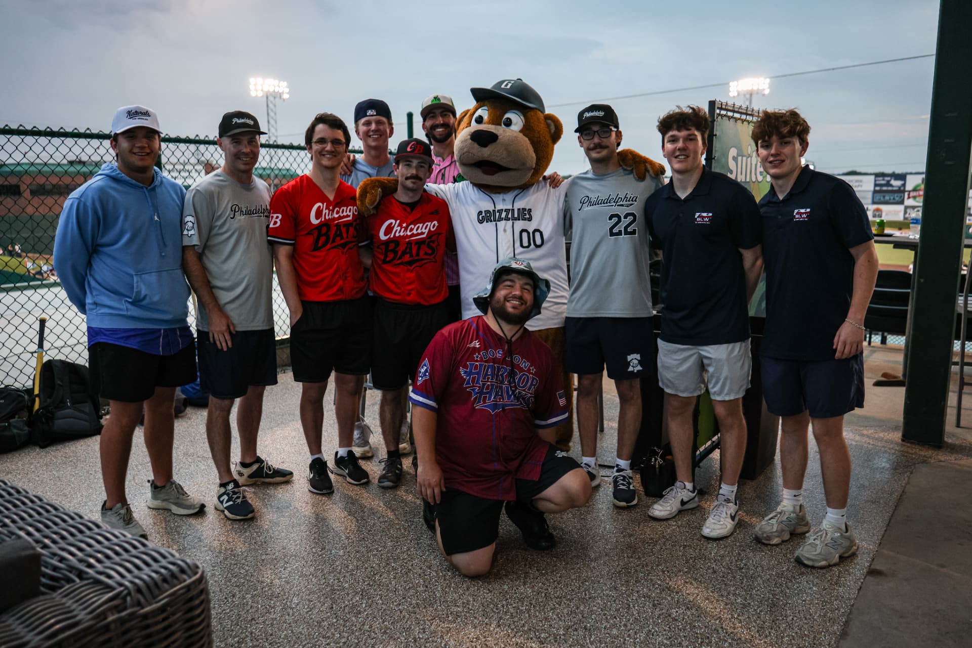 BLW players and mascot at the ballpark