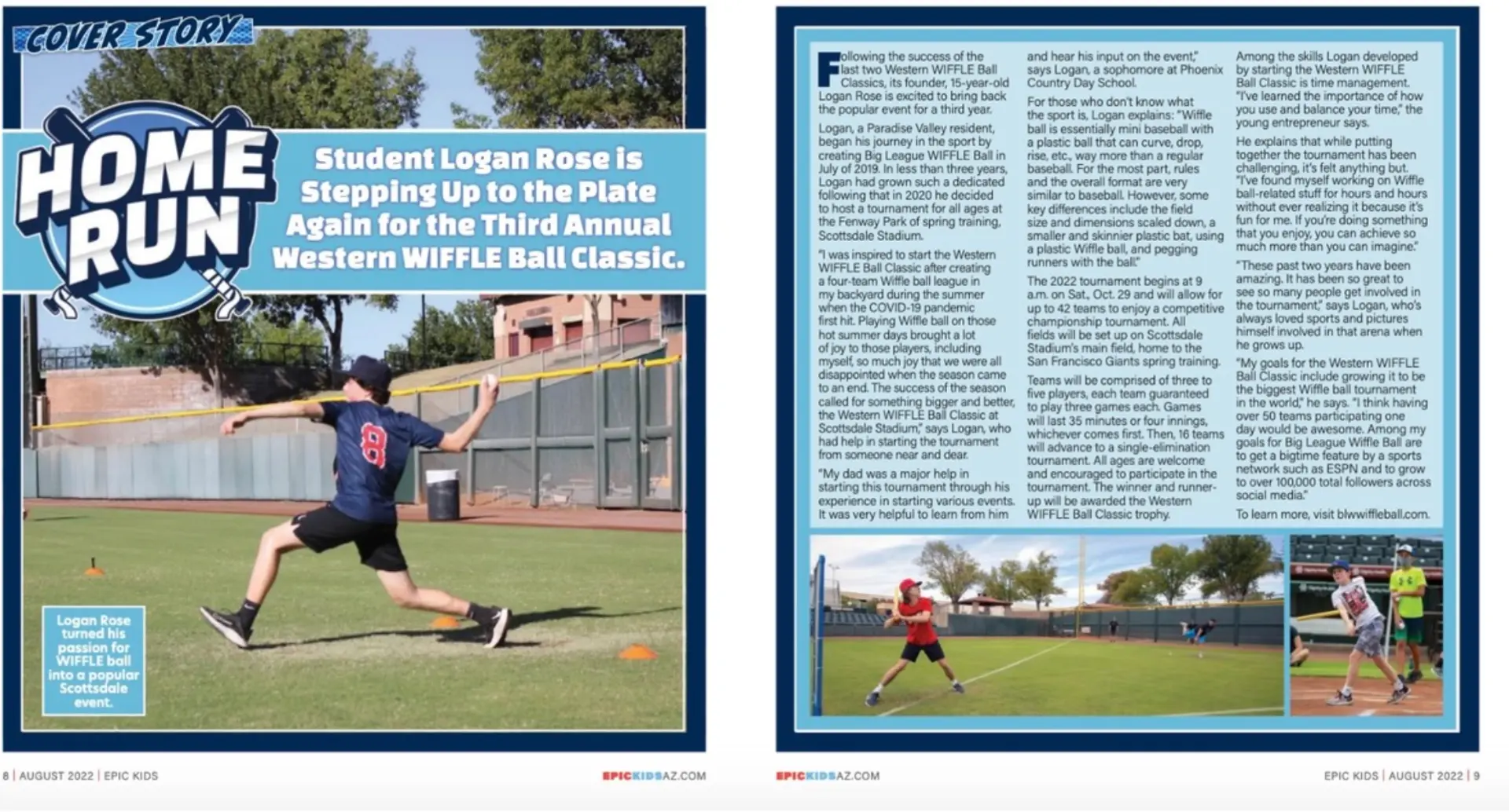 Epic Kids magazine spread featuring Logan Rose