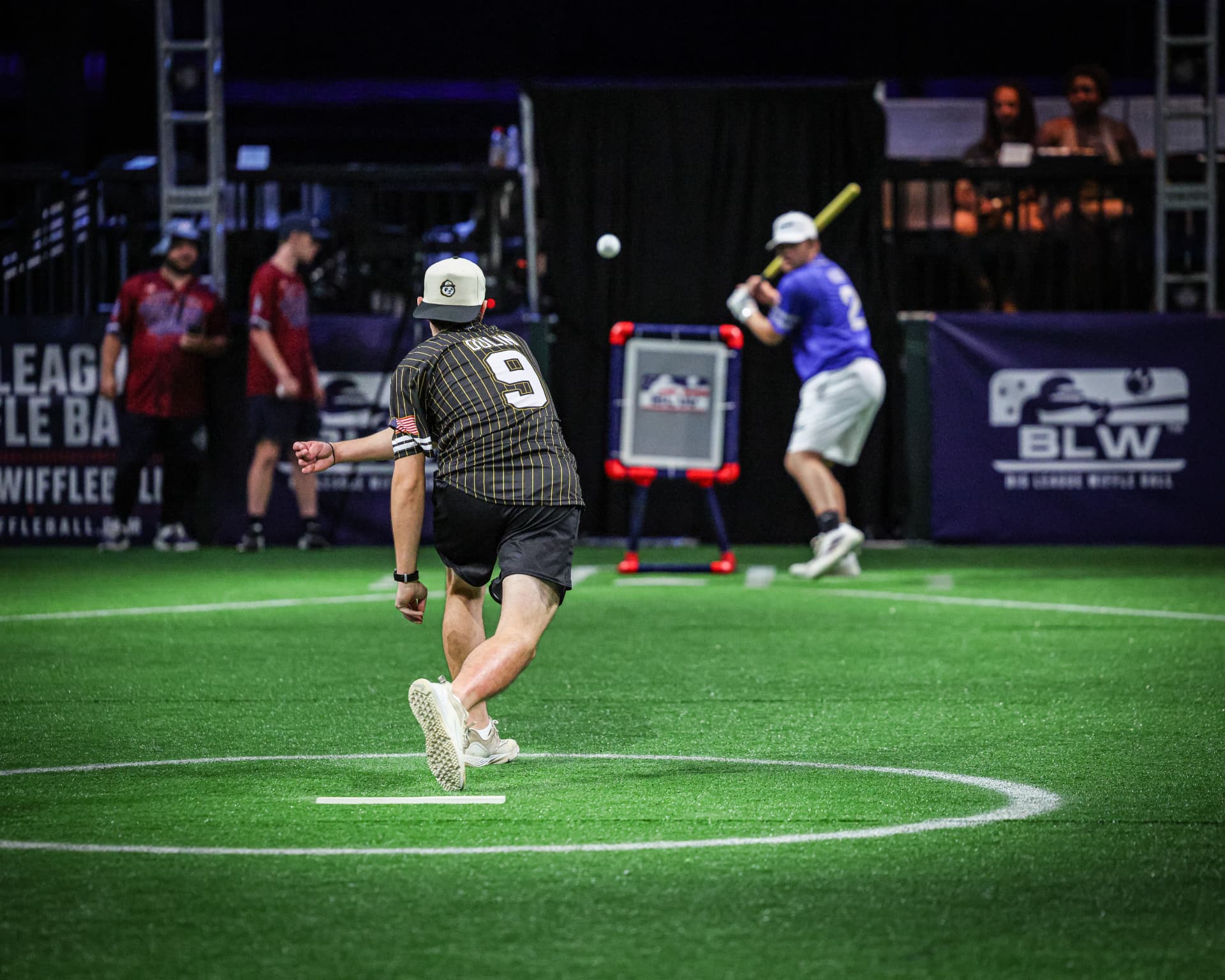 Big League Wiffle pitcher delivering to a batter